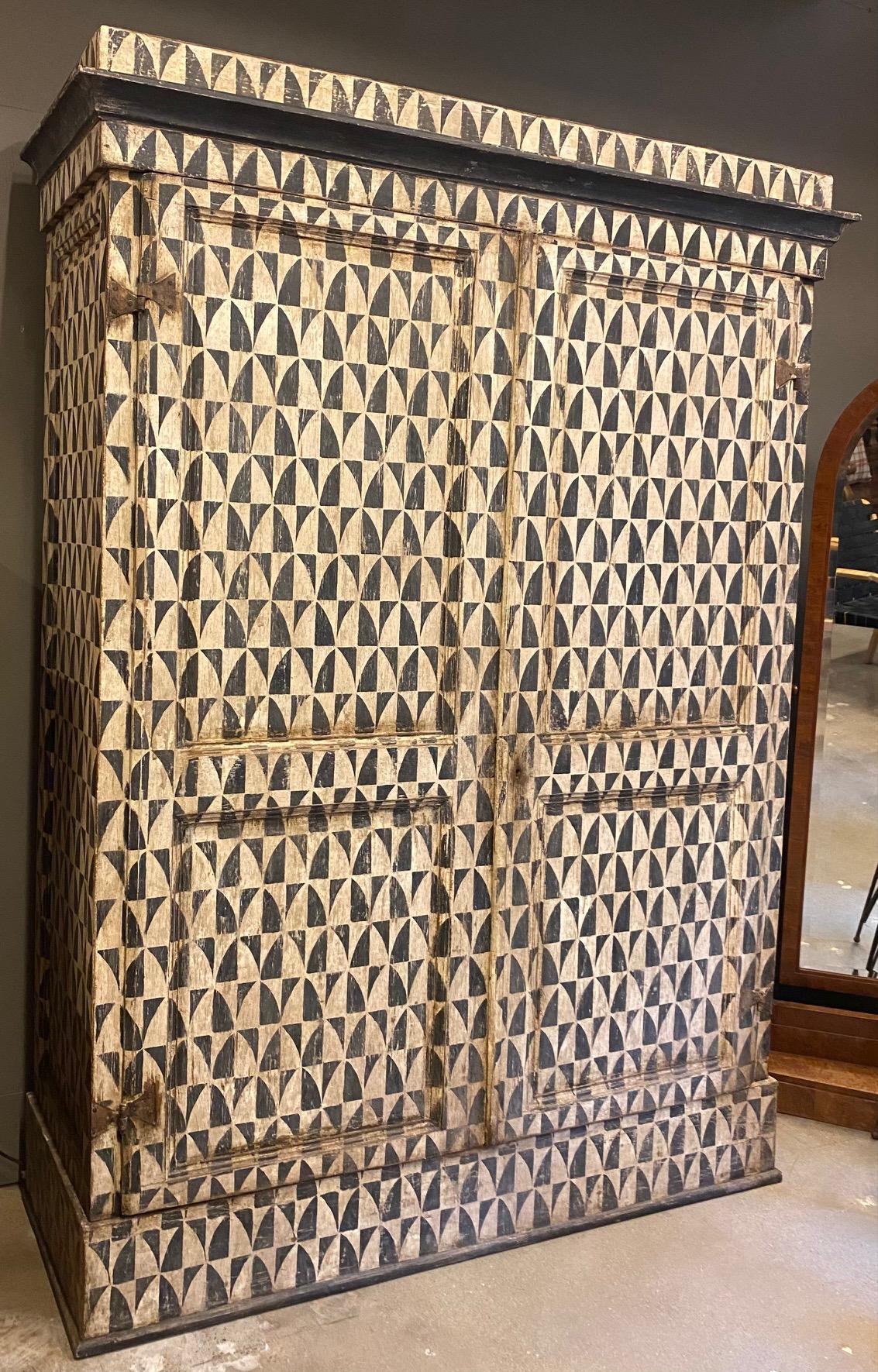 Pine Tessellated Black and White Cabinet, Italy, 19th Century