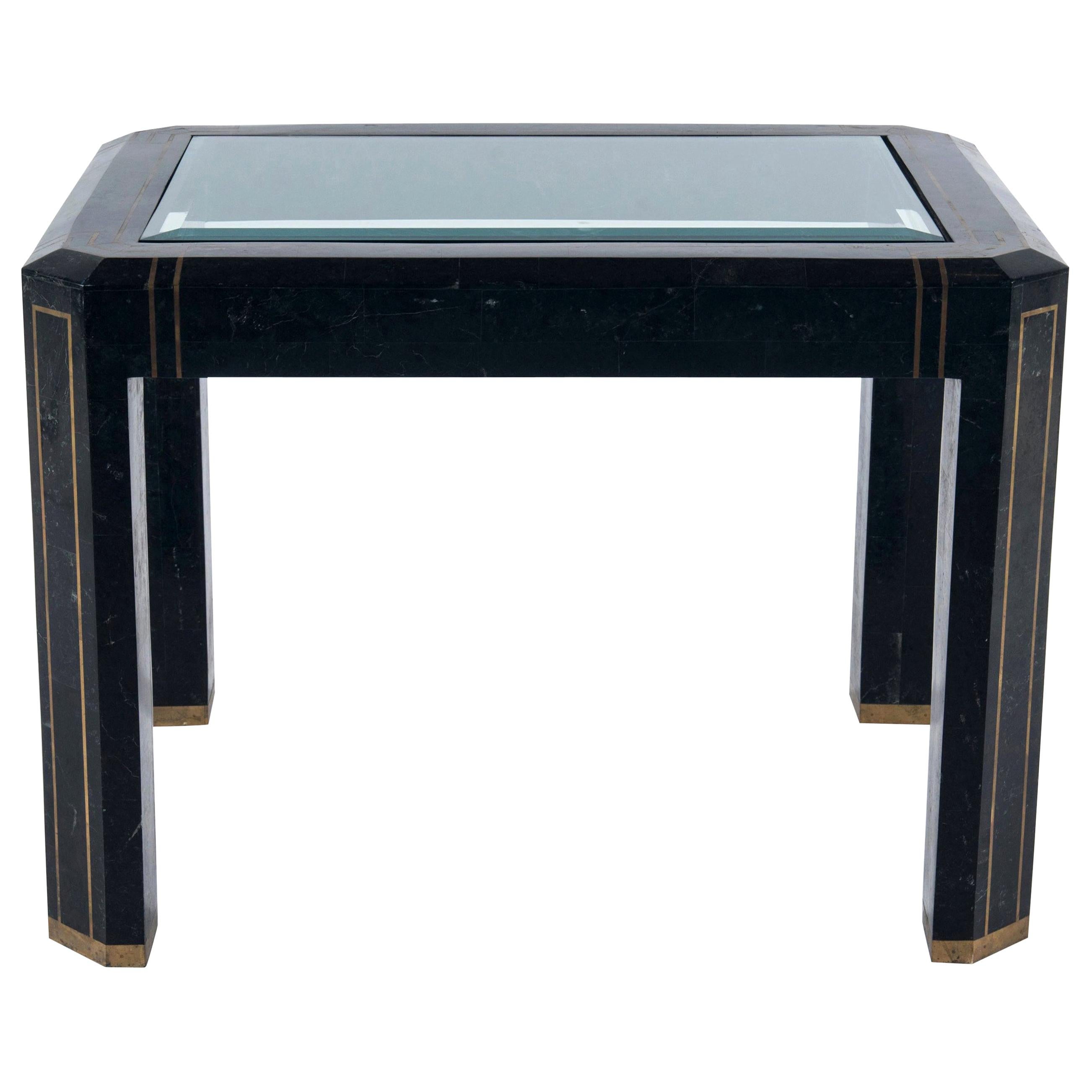 Tessellated Black Marble and Brass Table For Sale