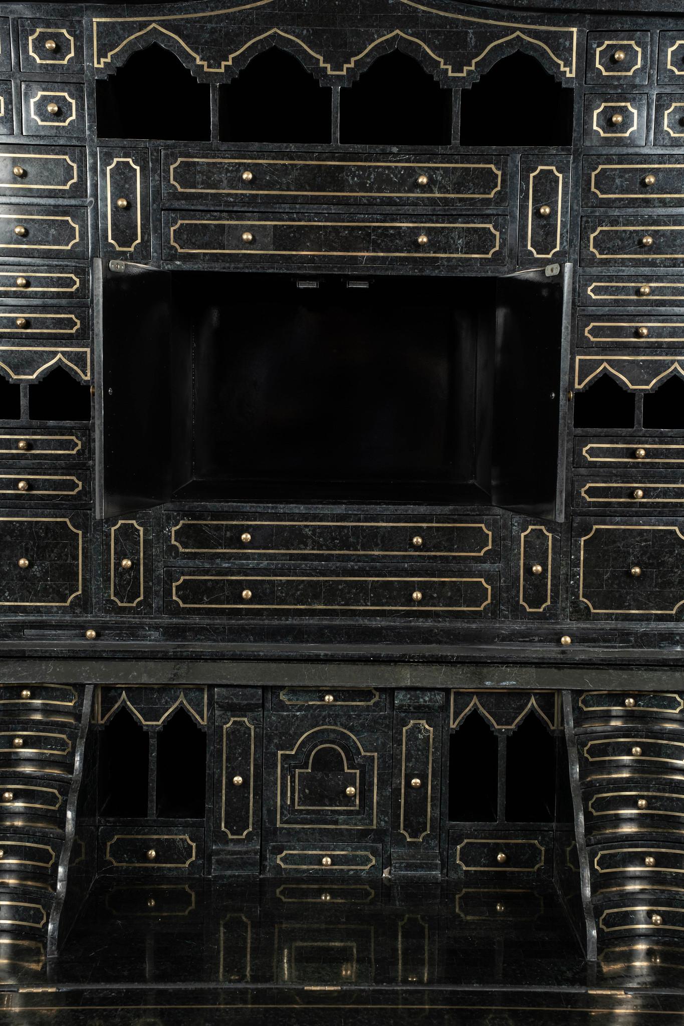 Tessellated Black Marble Brass Inlay Secretary Desk by Maitland Smith For Sale 6