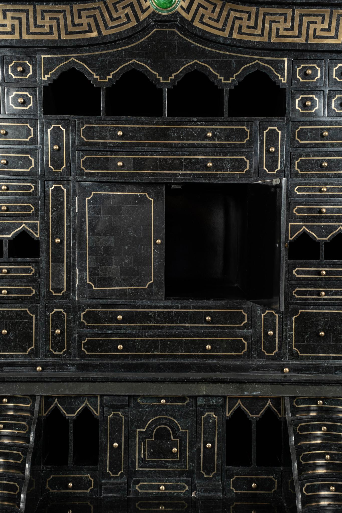 Tessellated Black Marble Brass Inlay Secretary Desk by Maitland Smith For Sale 7