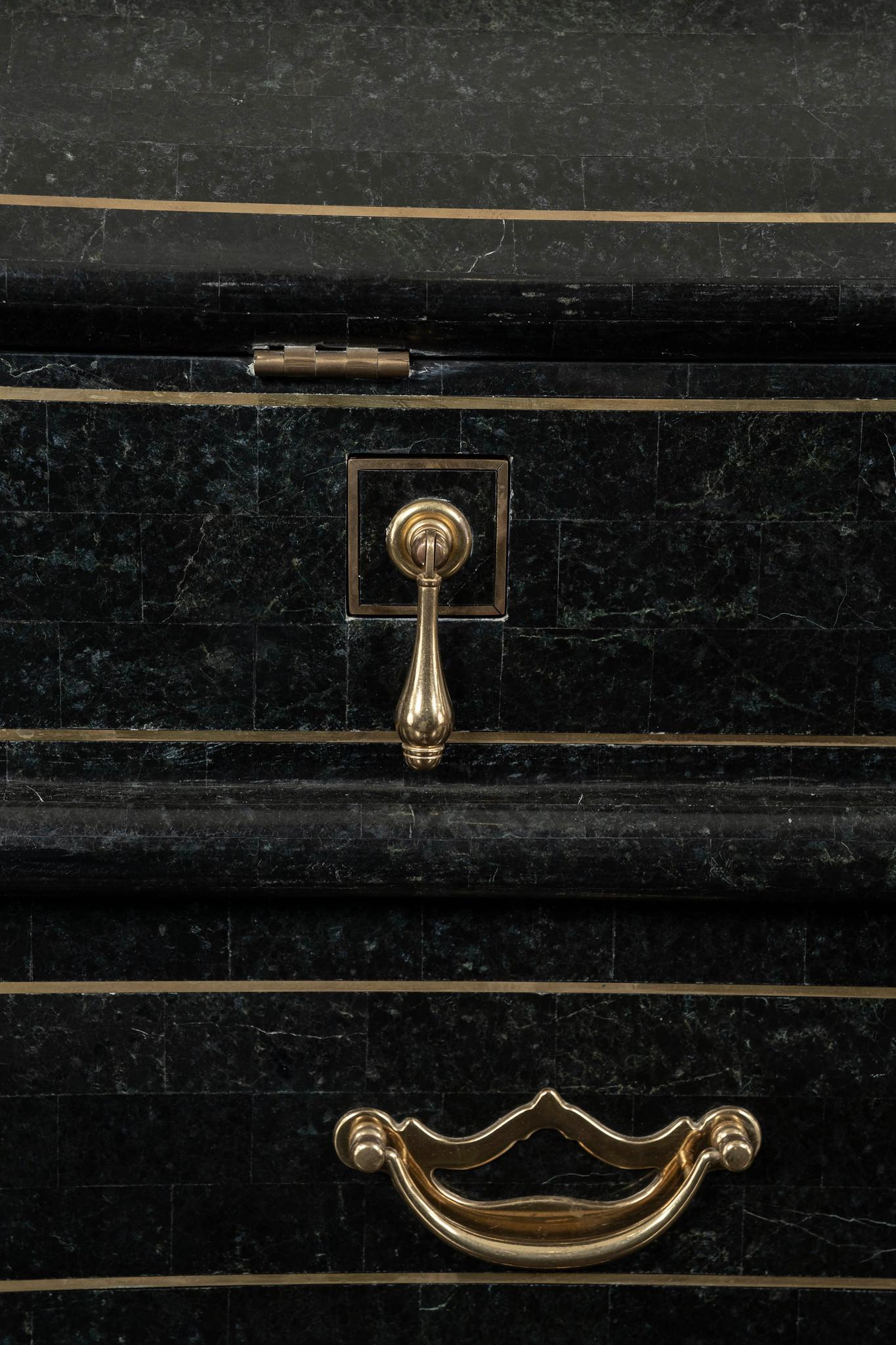 Tessellated Black Marble Brass Inlay Secretary Desk by Maitland Smith For Sale 8