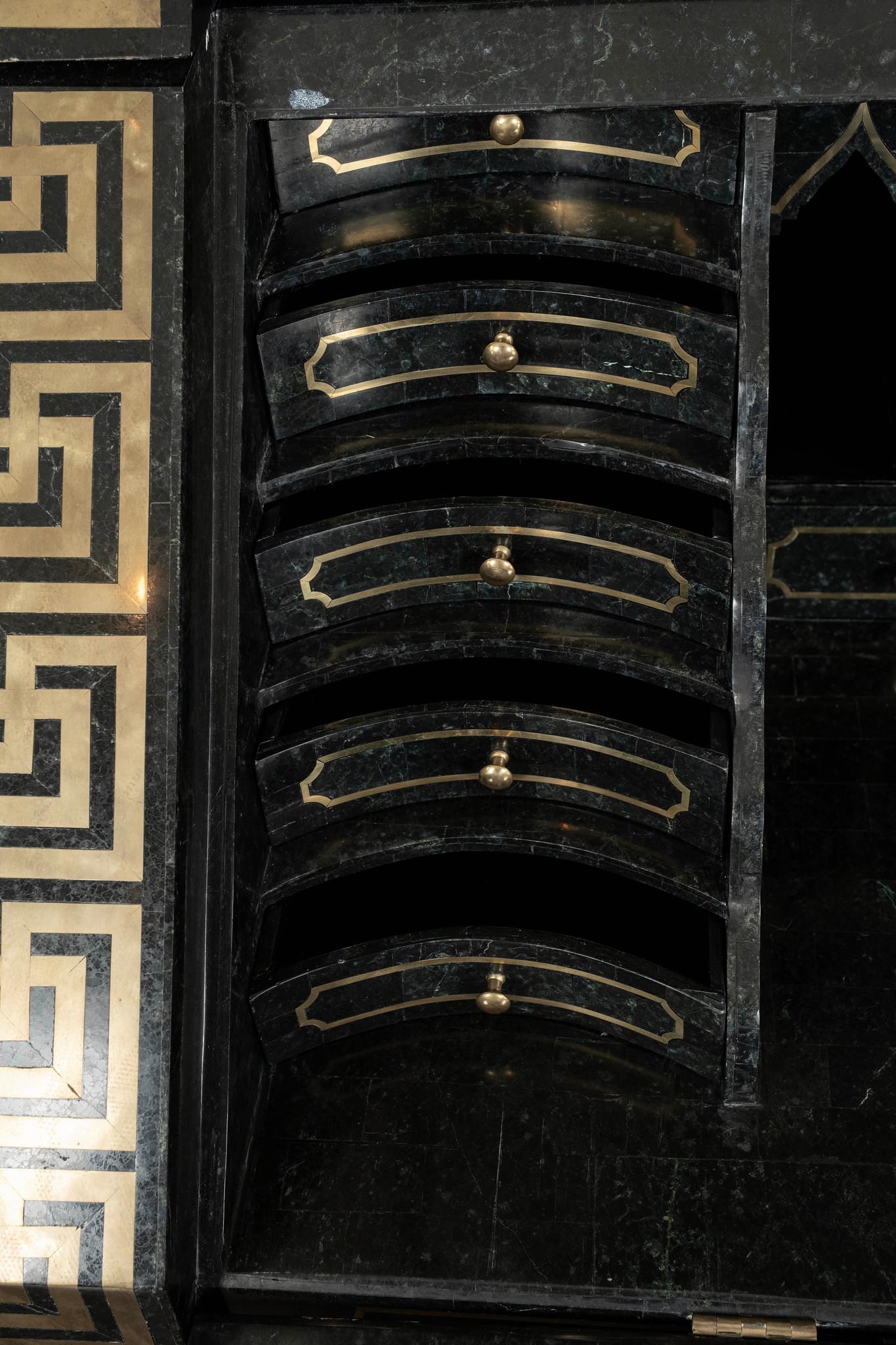 Tessellated Black Marble Brass Inlay Secretary Desk by Maitland Smith For Sale 9