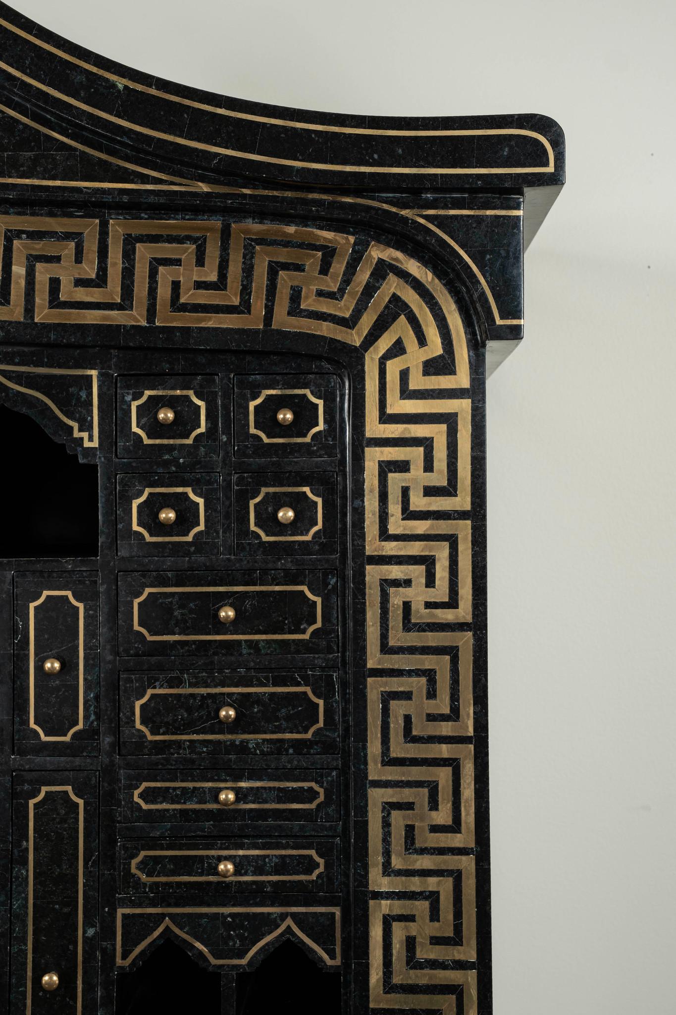 Tessellated Black Marble Brass Inlay Secretary Desk by Maitland Smith In Good Condition For Sale In Houston, TX