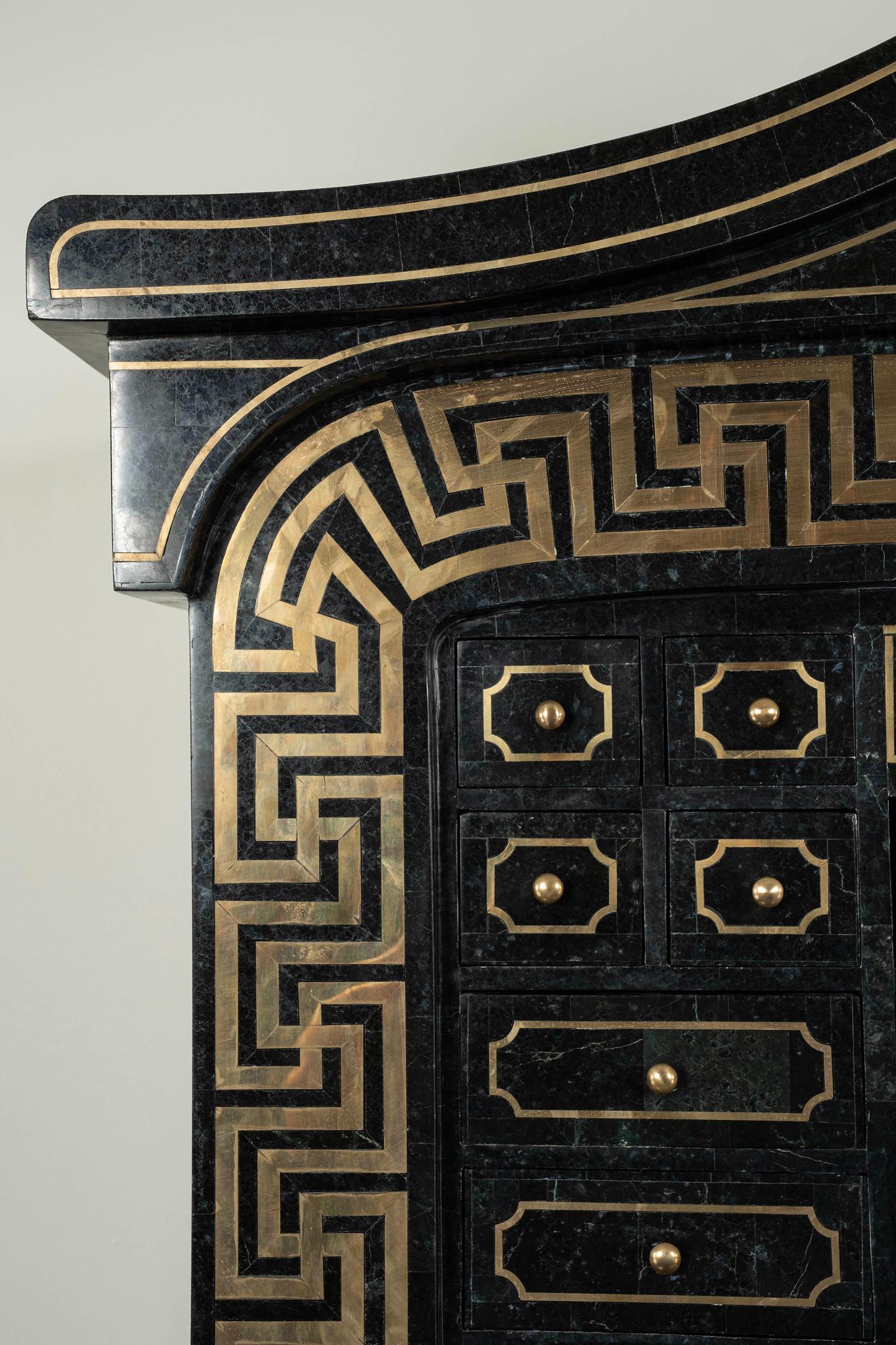 20th Century Tessellated Black Marble Brass Inlay Secretary Desk by Maitland Smith For Sale