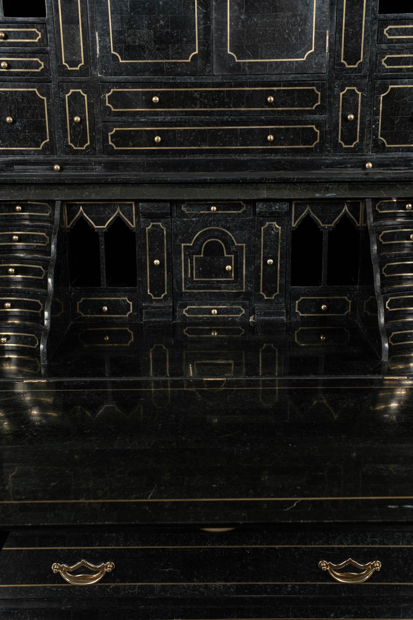 Tessellated Black Marble Brass Inlay Secretary Desk by Maitland Smith For Sale 2