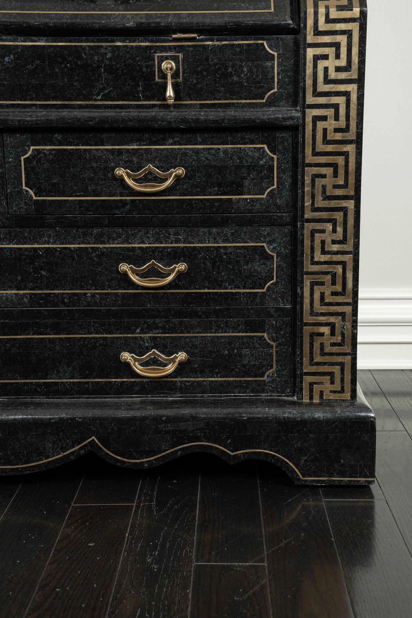 Tessellated Black Marble Brass Inlay Secretary Desk by Maitland Smith For Sale 3