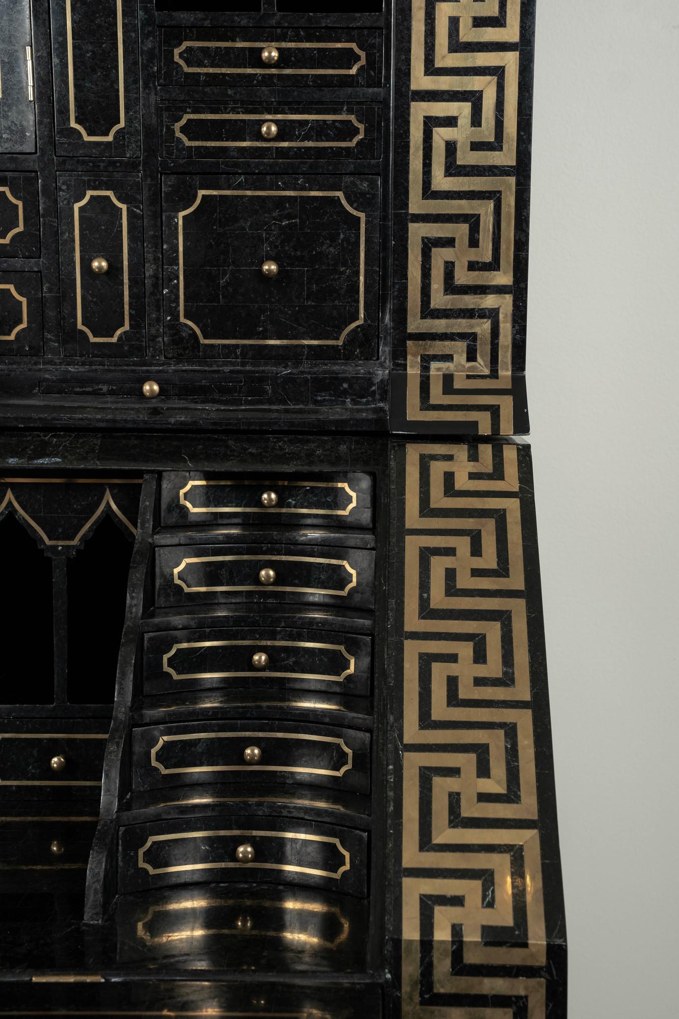 Tessellated Black Marble Brass Inlay Secretary Desk by Maitland Smith For Sale 4