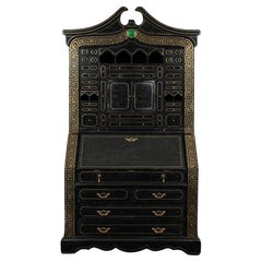 Tessellated Black Marble Brass Inlay Secretary Desk by Maitland Smith