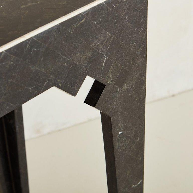 Mid-Century Modern Tessellated Black Marble Console Table by Maitland Smith, 1980s