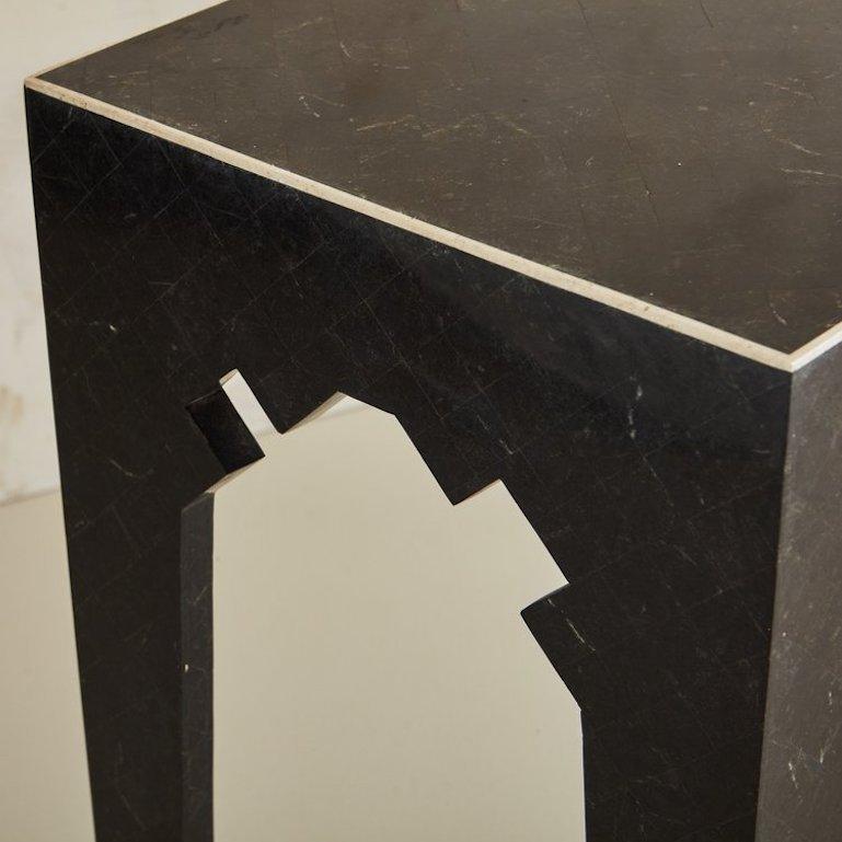 Tessellated Black Marble Console Table by Maitland Smith, 1980s In Good Condition In Chicago, IL