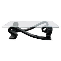 Tessellated Black Marble Marquetry and Rectangular Glass Tray Large Coffee Table