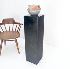 Tessellated Black Marble Square 36" Tall Tower Shape Pedesstal Stand Side Table