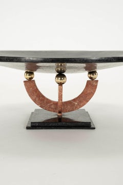 Tessellated Black Red Marble Brass Compote Bowl