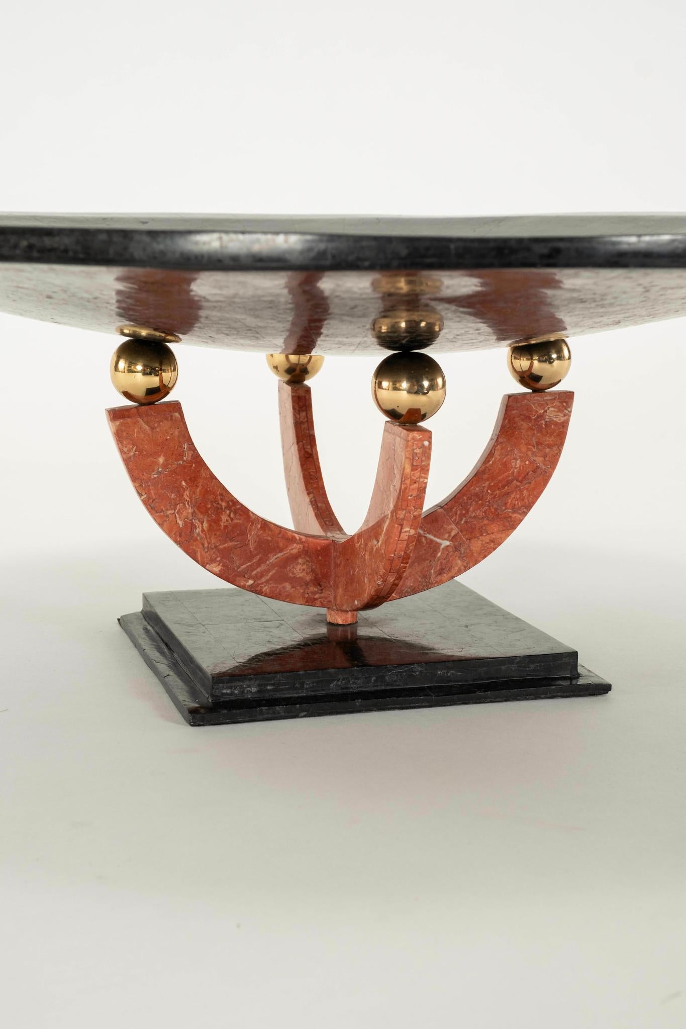 Tessellated Black Red Marble Brass Compote Bowl In Good Condition In Houston, TX
