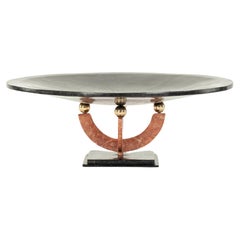 Tessellated Black Red Marble Brass Compote Bowl