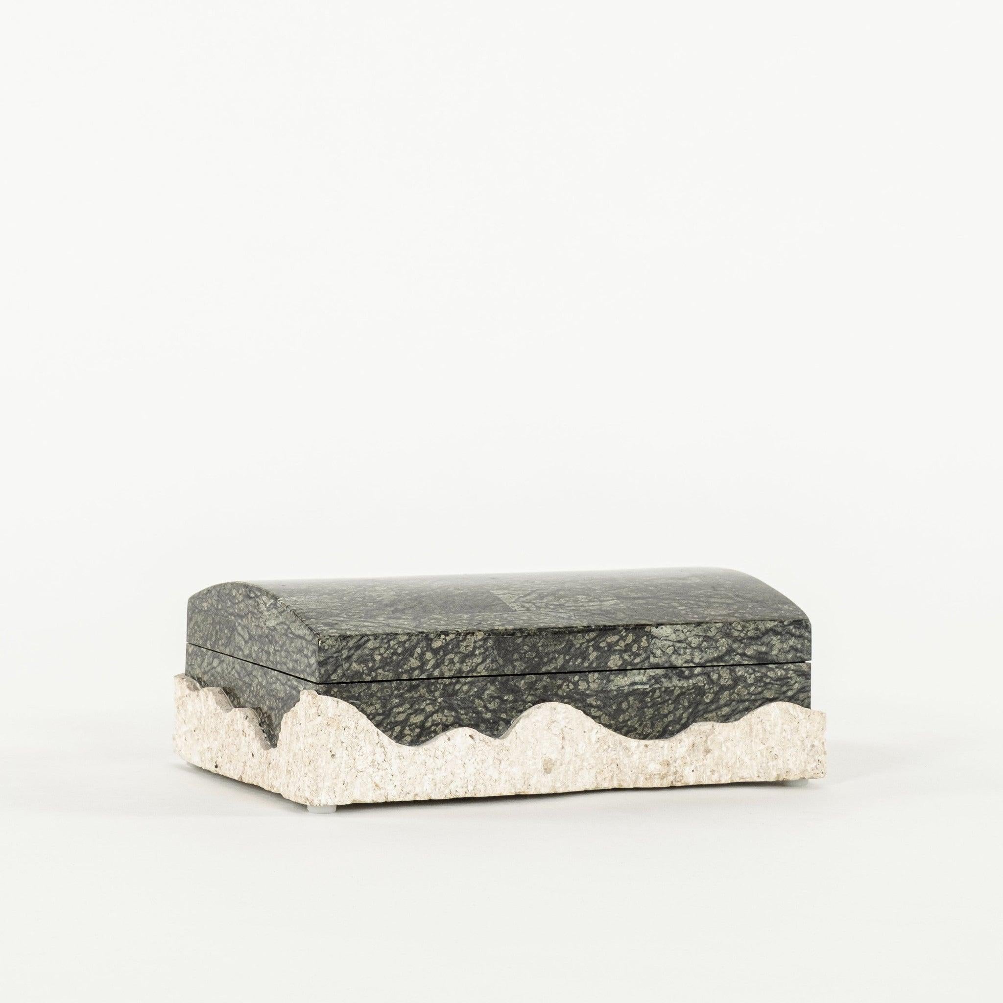 Organic Modern Tessellated Black Stone Box For Sale