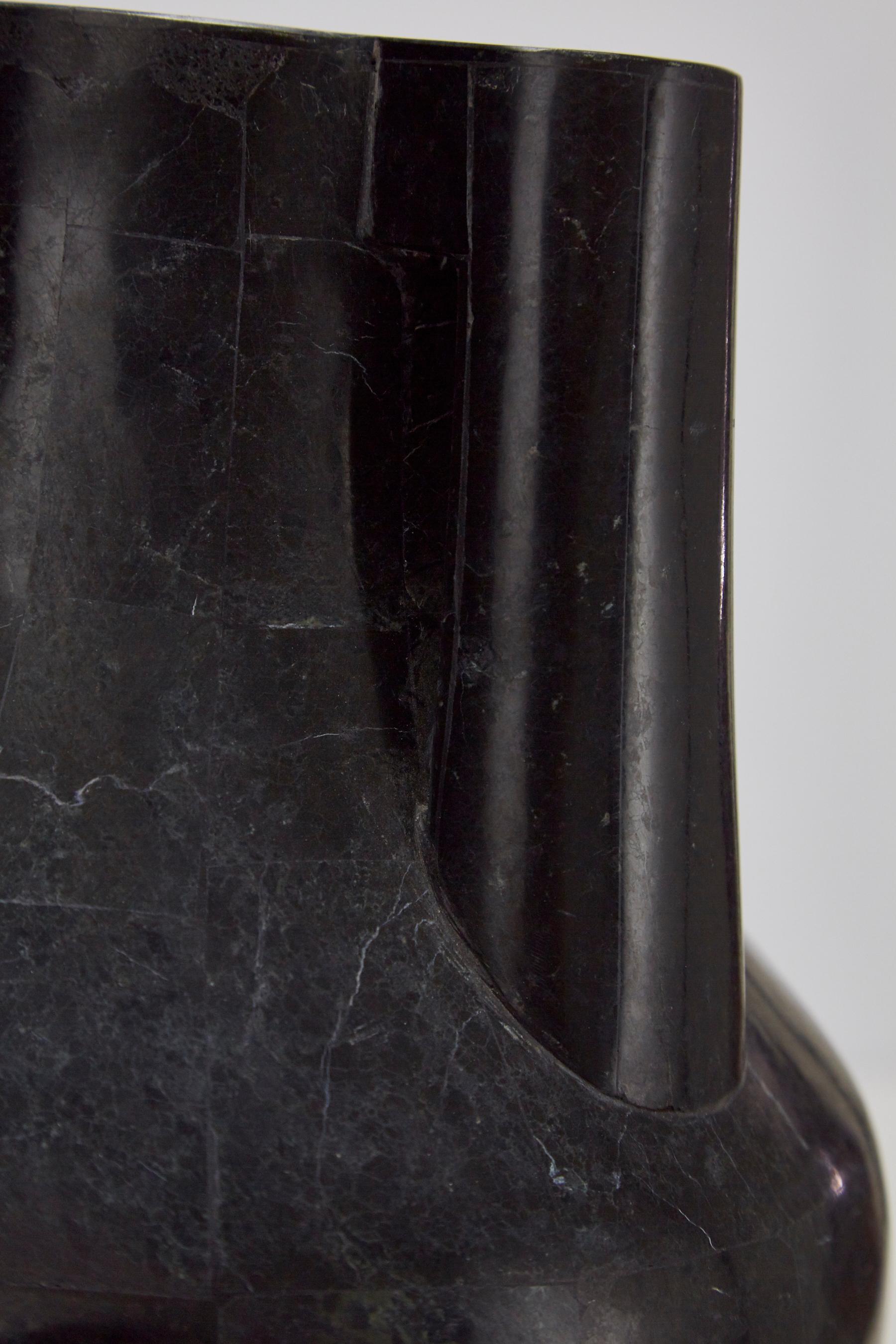 Tessellated Black Stone Mesopotamia Jug Vase, 1990s For Sale 2