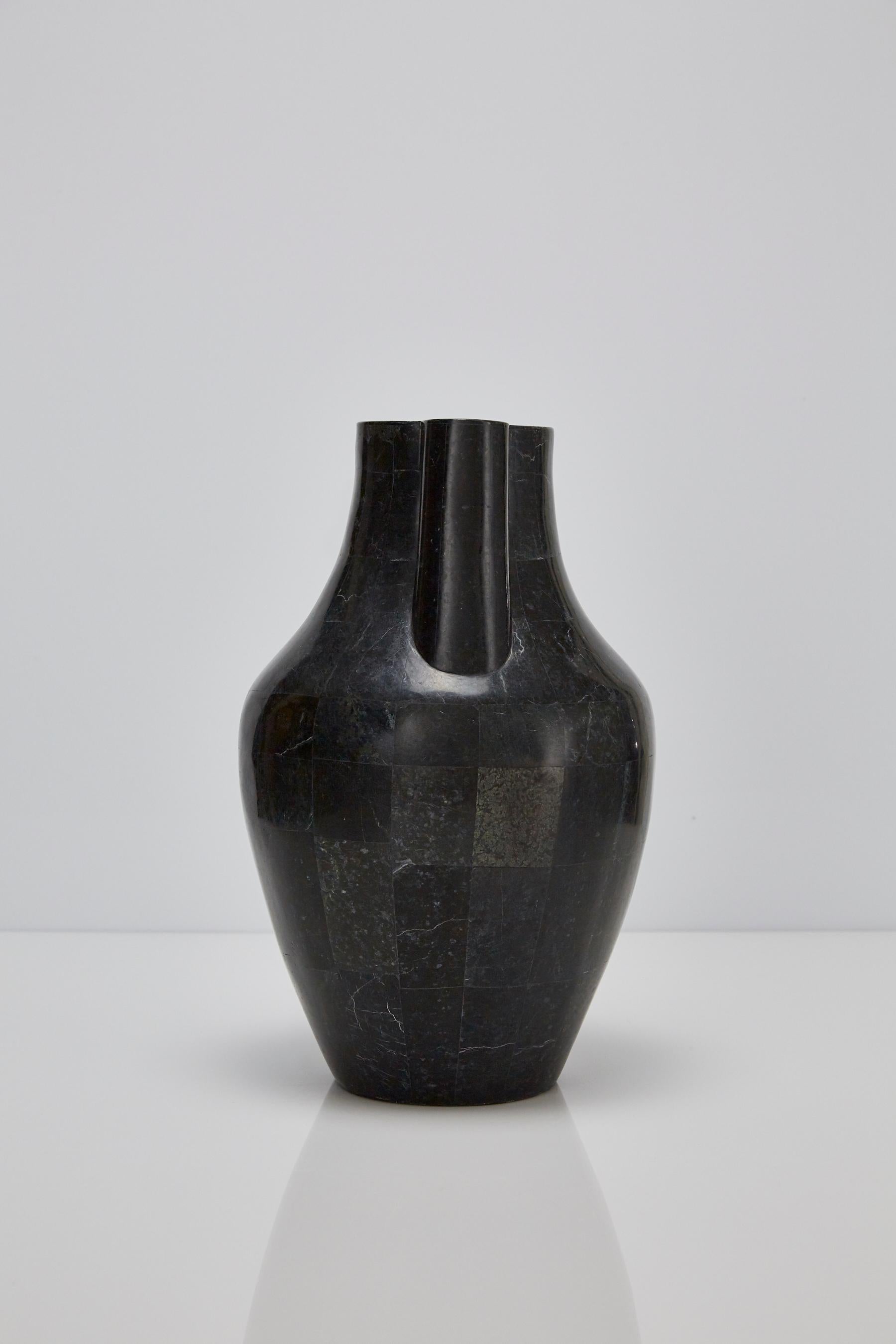 Philippine Tessellated Black Stone Mesopotamia Jug Vase, 1990s For Sale