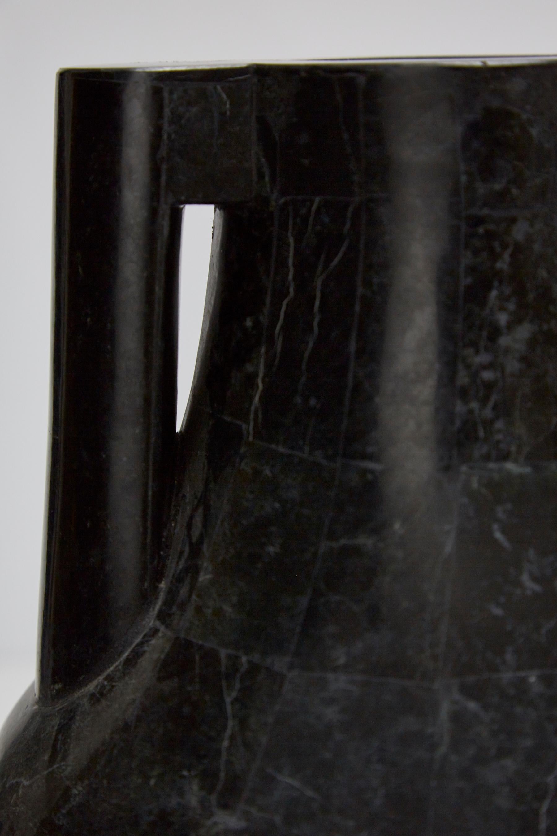 Fiberglass Tessellated Black Stone Mesopotamia Jug Vase, 1990s For Sale