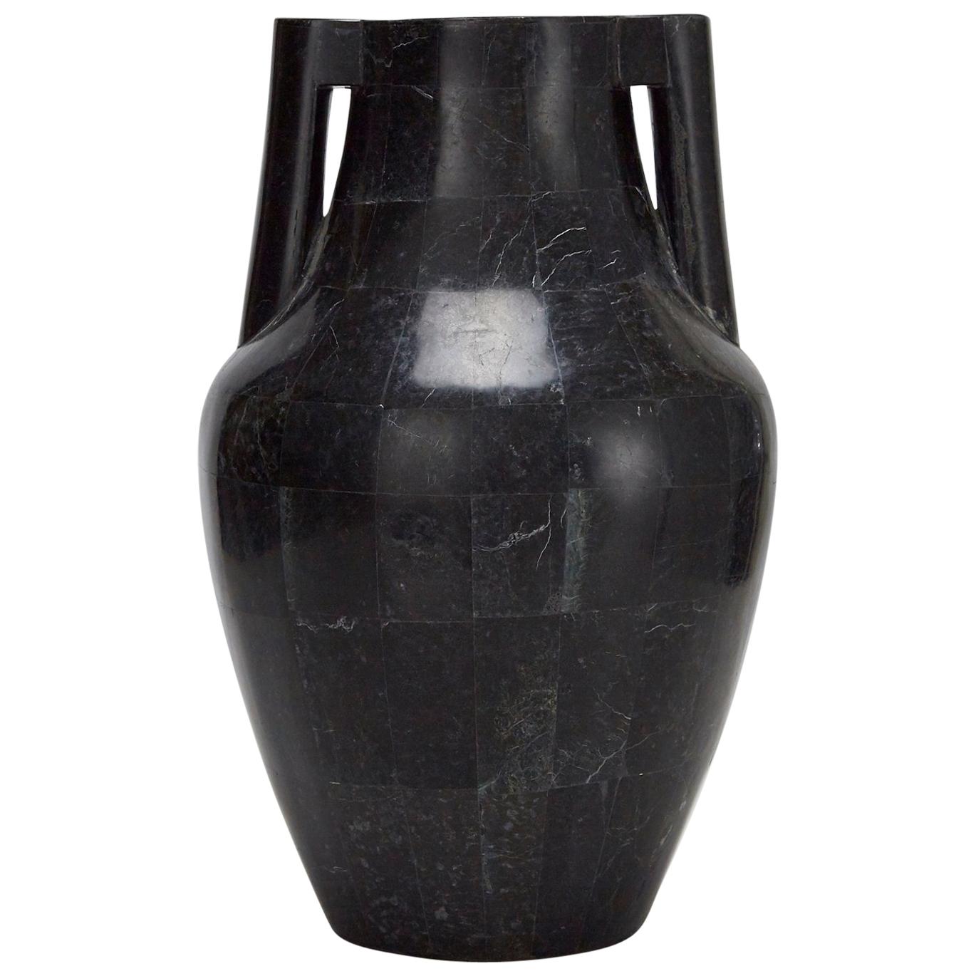Tessellated Black Stone Mesopotamia Jug Vase, 1990s For Sale