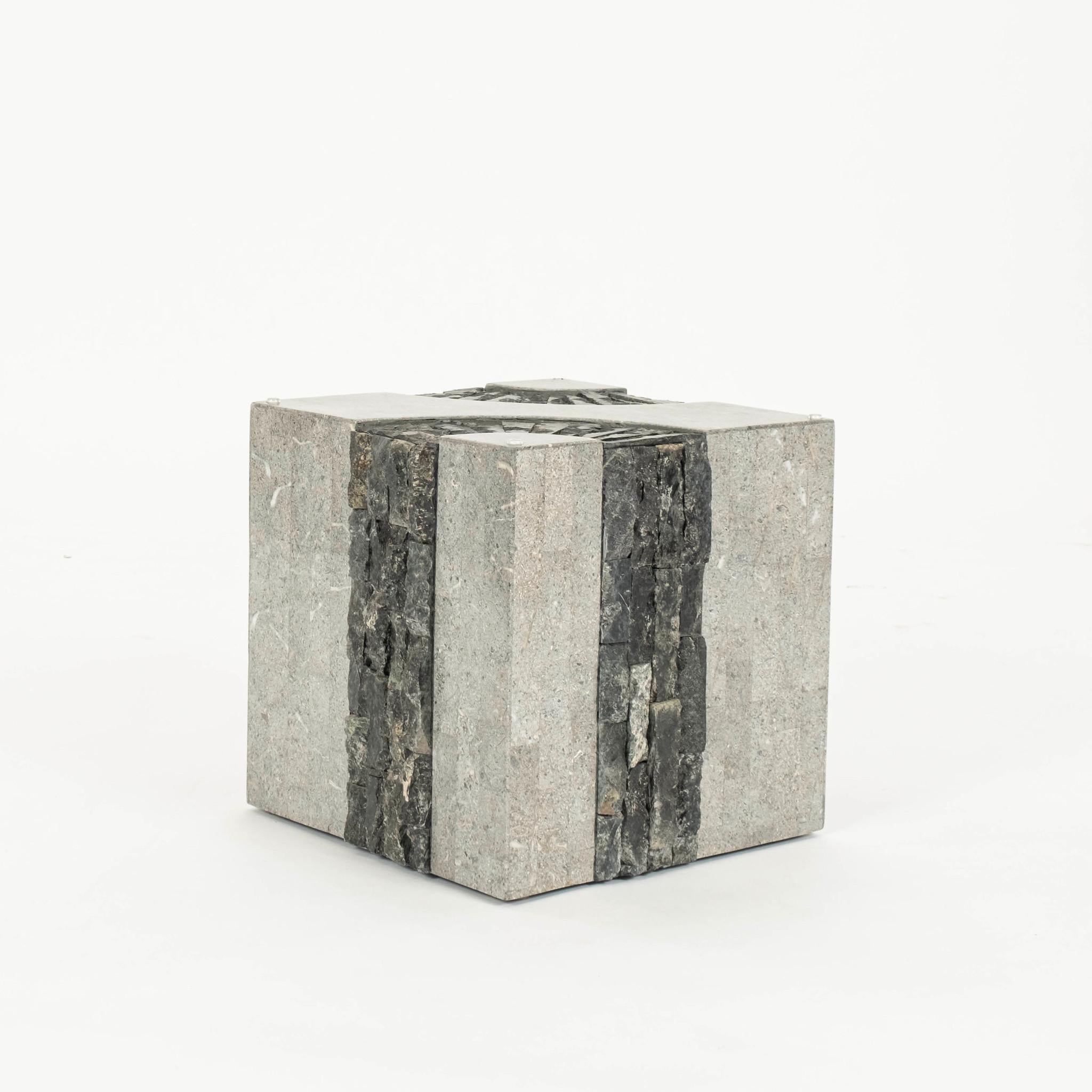 Tessellated Black White Gray Stone Cube Occasional Table For Sale 4
