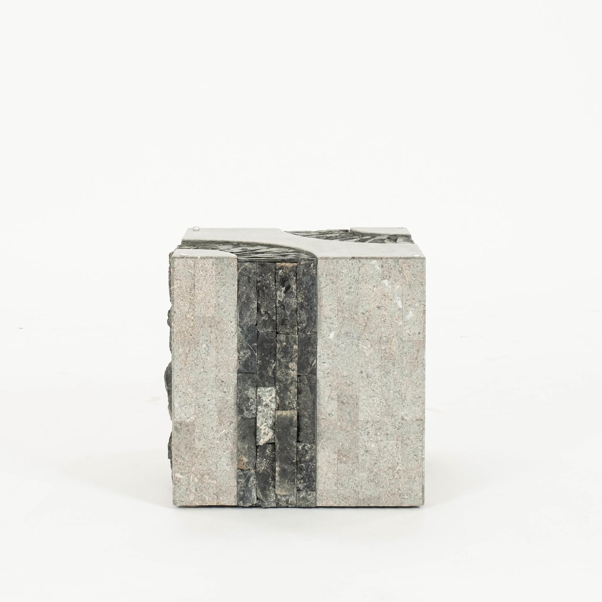 Tessellated Black White Gray Stone Cube Occasional Table For Sale at ...