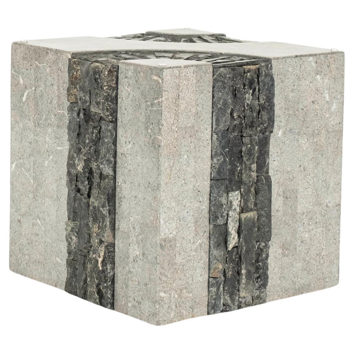 Tessellated Black White Gray Stone Cube Occasional Table For Sale