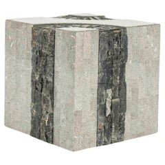 Vintage Tessellated Black White Gray Stone Cube Occasional Table