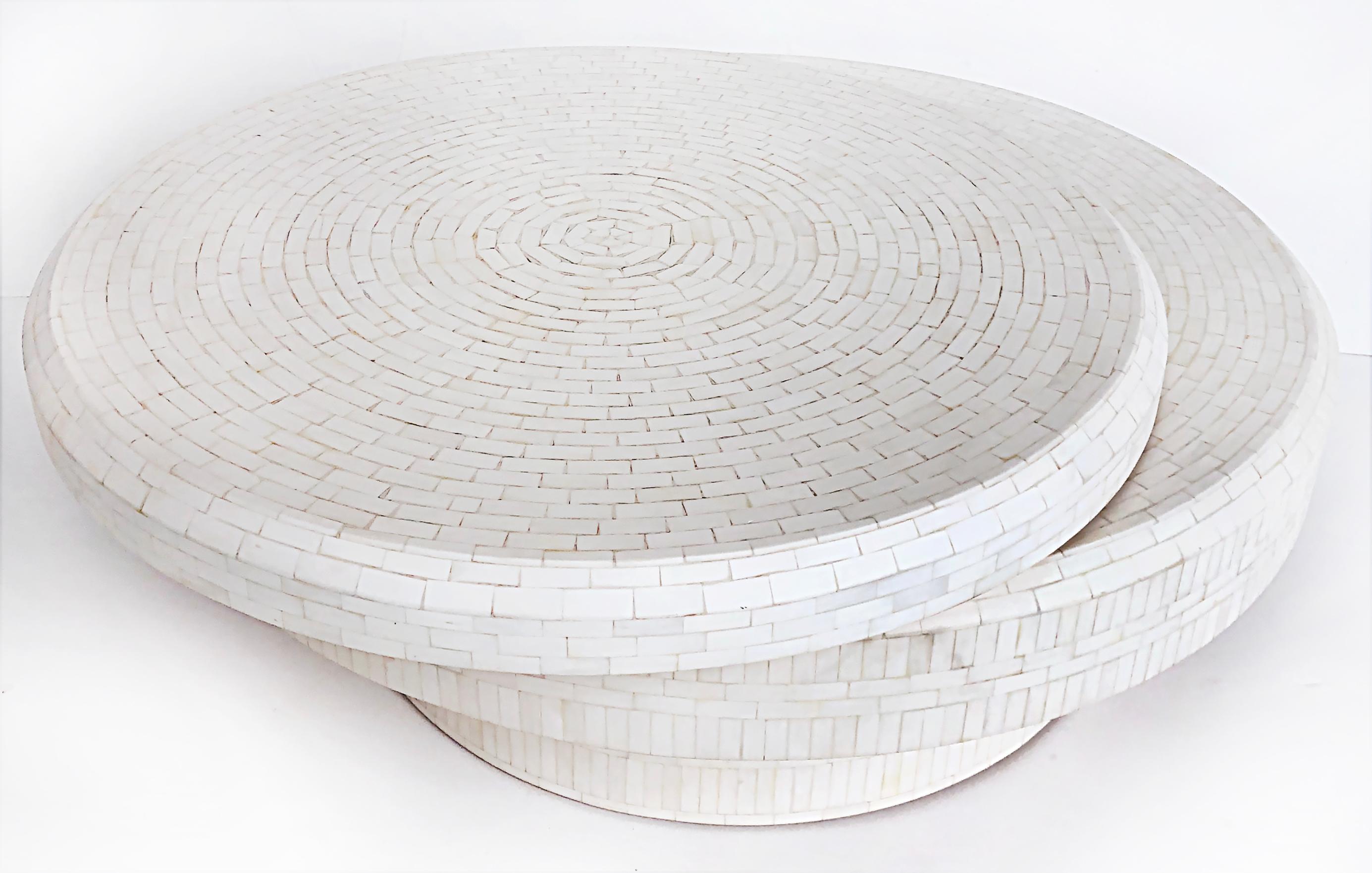 Mid-Century Modern Tessellated Bone 2-Tiered Rotating Coffee Table in the Manner of Karl Springer