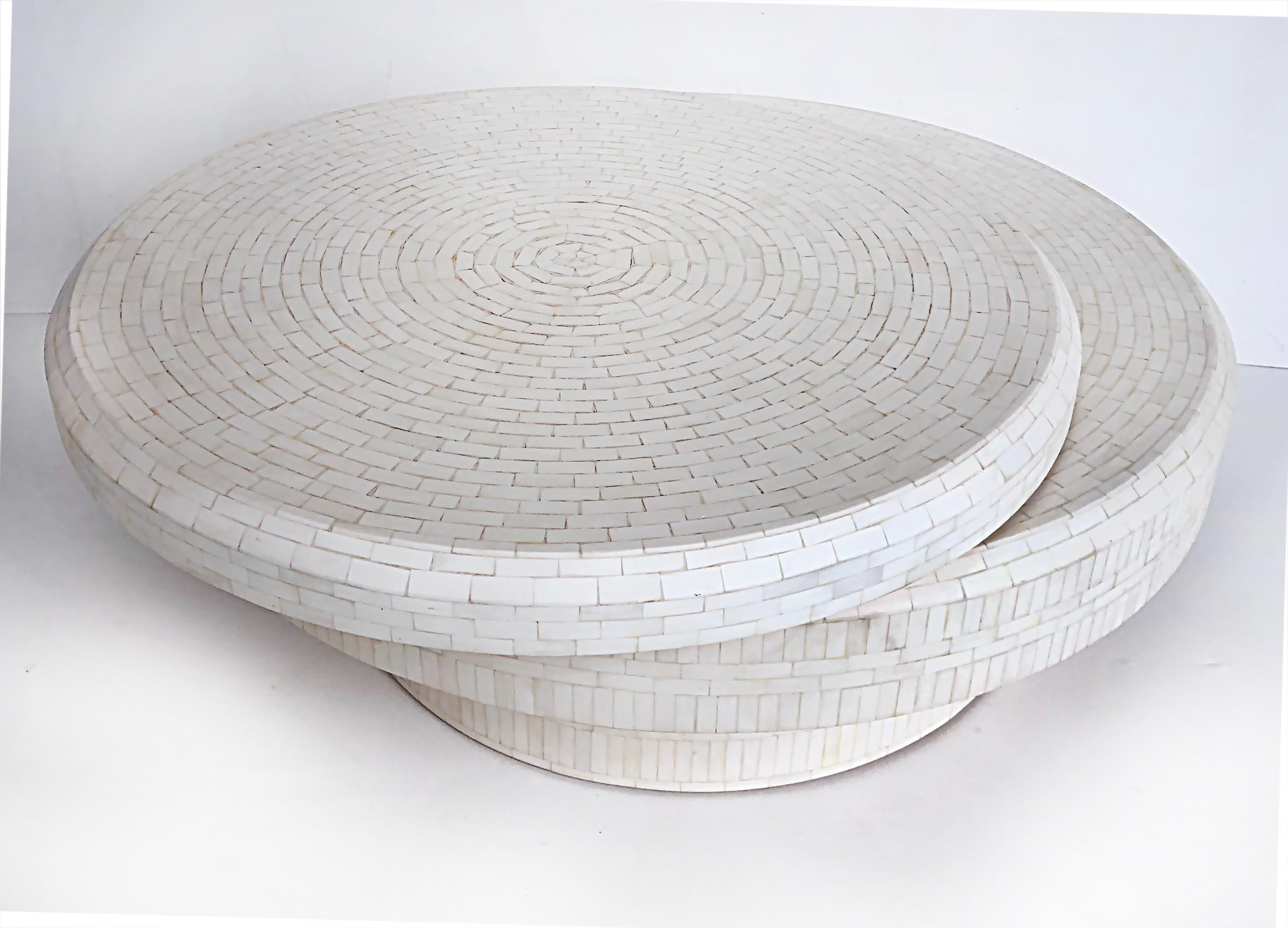 Colombian Tessellated Bone 2-Tiered Rotating Coffee Table in the Manner of Karl Springer