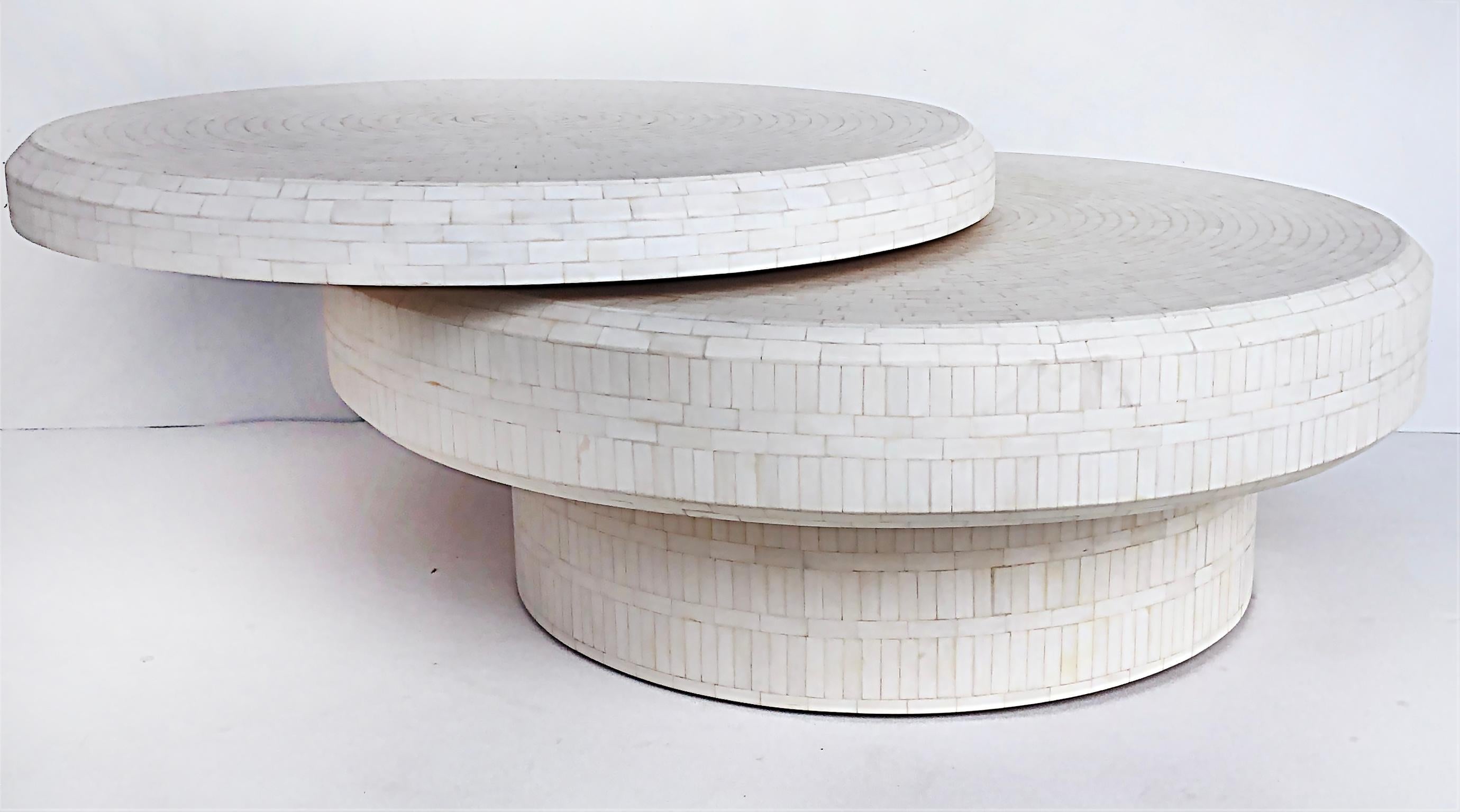 20th Century Tessellated Bone 2-Tiered Rotating Coffee Table in the Manner of Karl Springer
