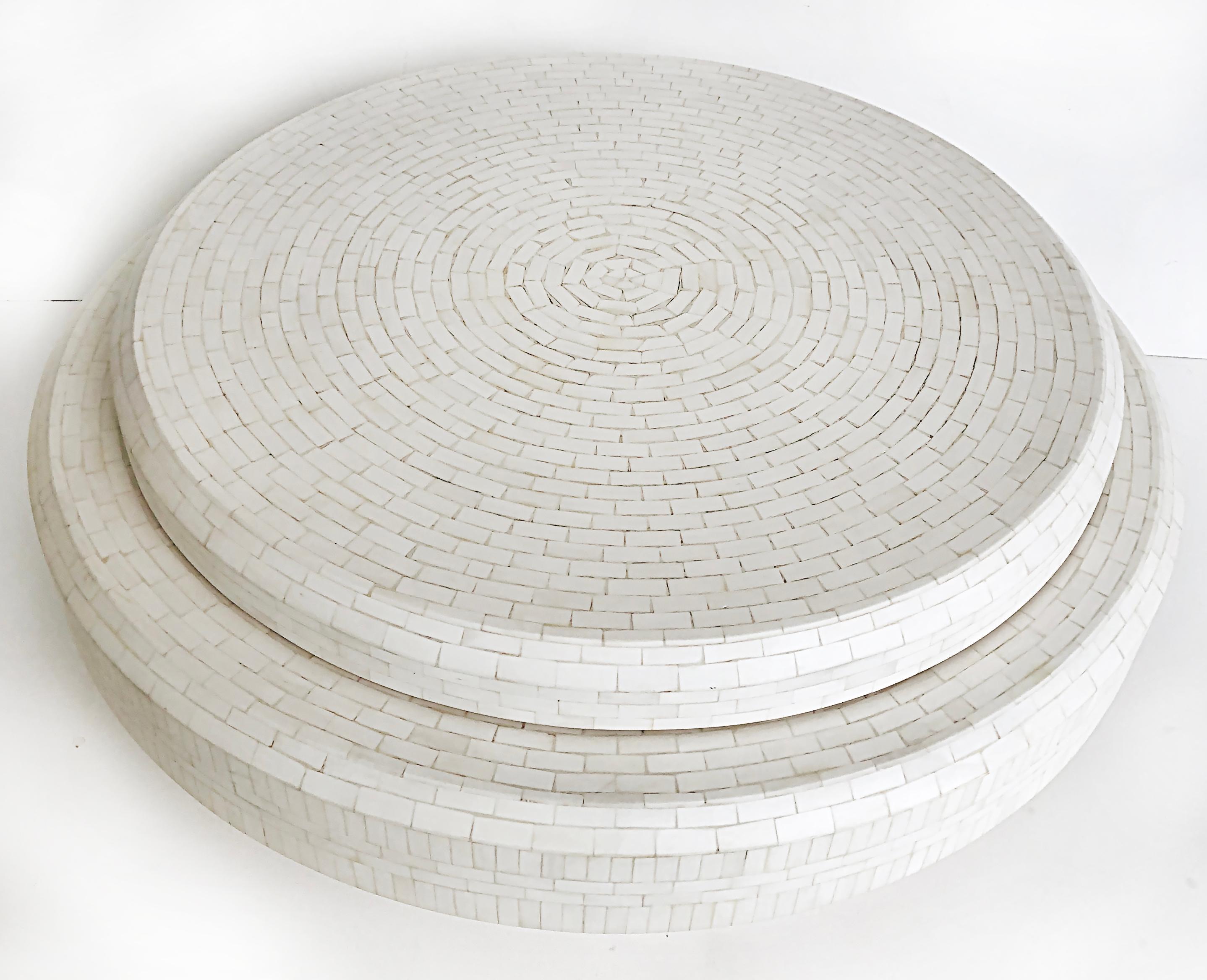 Tessellated Bone 2-Tiered Rotating Coffee Table in the Manner of Karl Springer 2