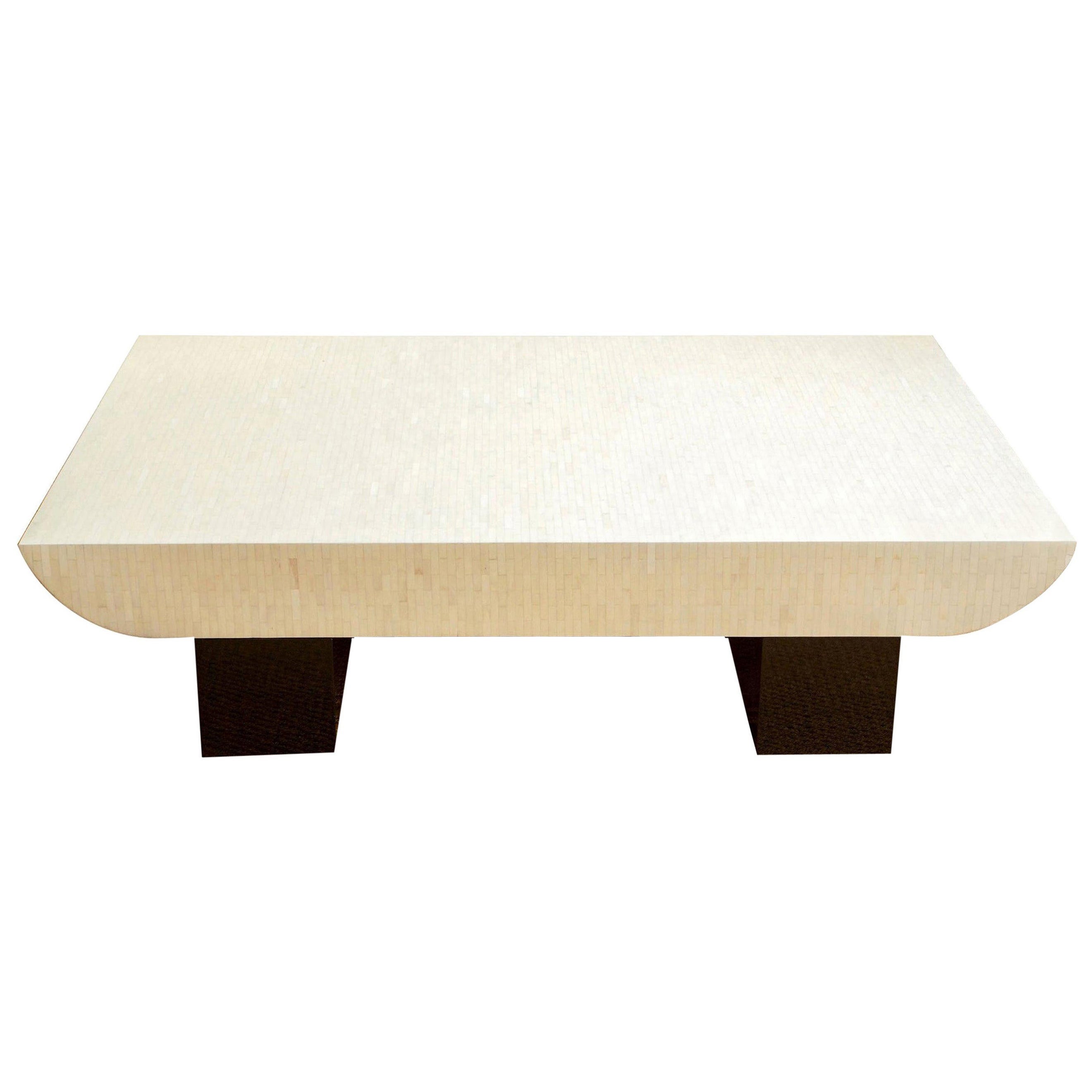 Tessellated Bone and Black Lacquer Wood Restored Cocktail Table Vintage