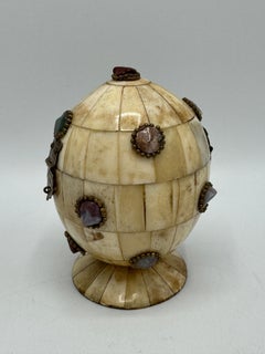Tessellated Bone Egg Box with Semi-Precious Cabochons Jewels