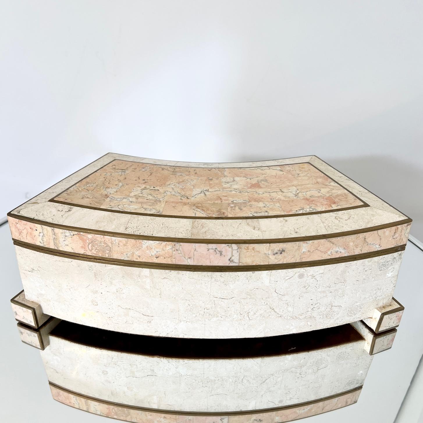 Mid-Century Modern Tessellated Box in Coral Stone and Brass by Casa Bique, C. 1970's For Sale