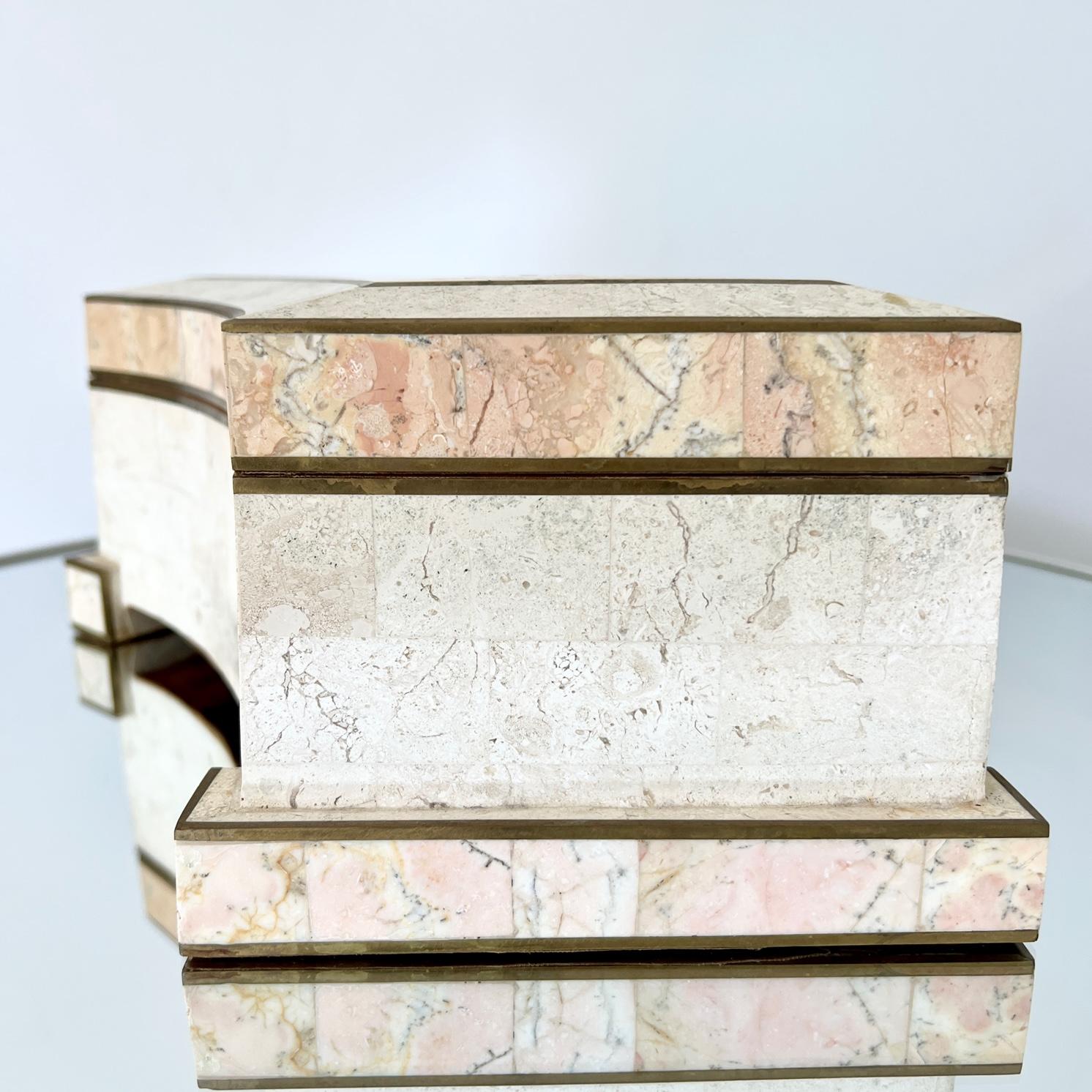 Late 20th Century Tessellated Box in Coral Stone and Brass by Casa Bique, C. 1970's For Sale