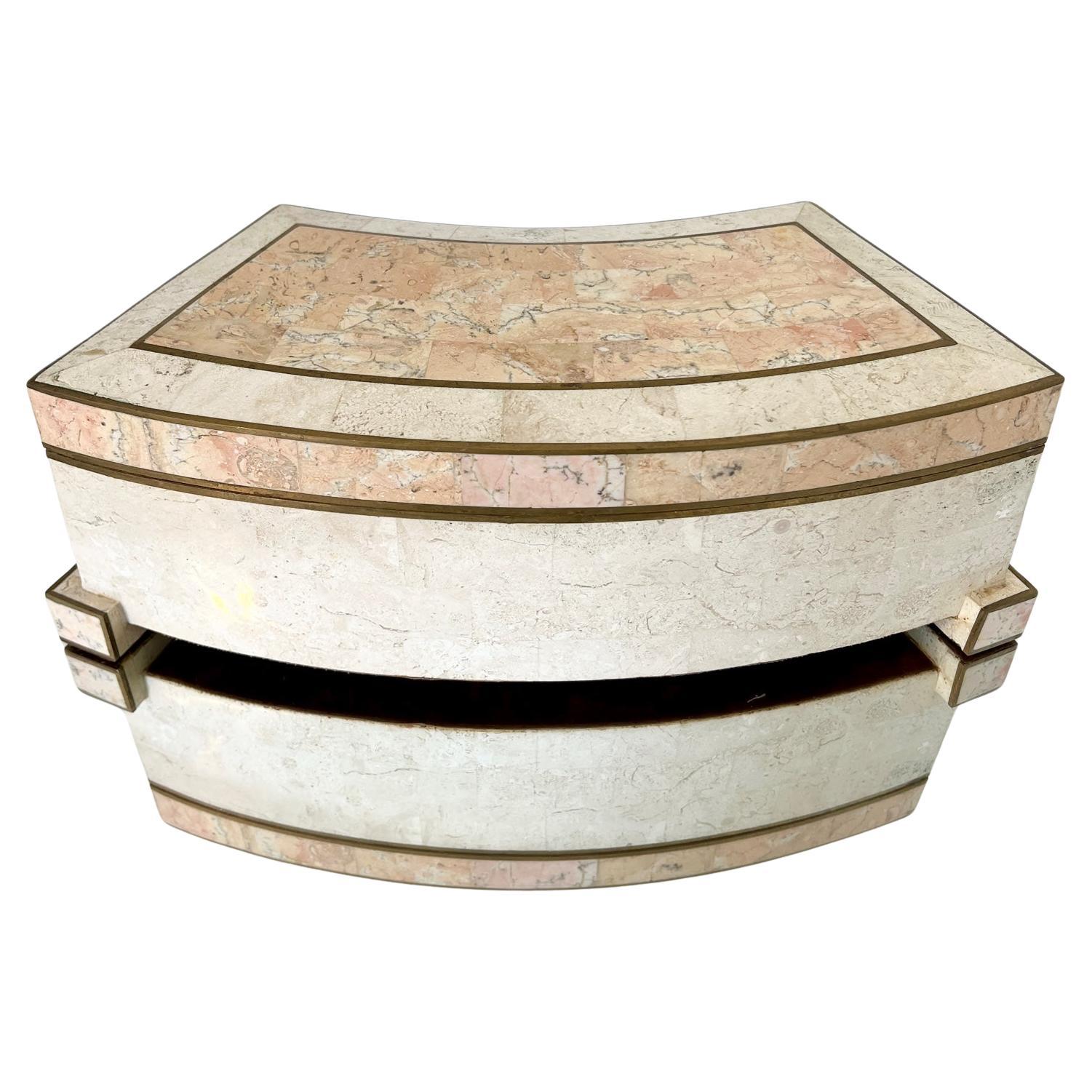 Tessellated Box in Coral Stone and Brass by Casa Bique, C. 1970's For Sale