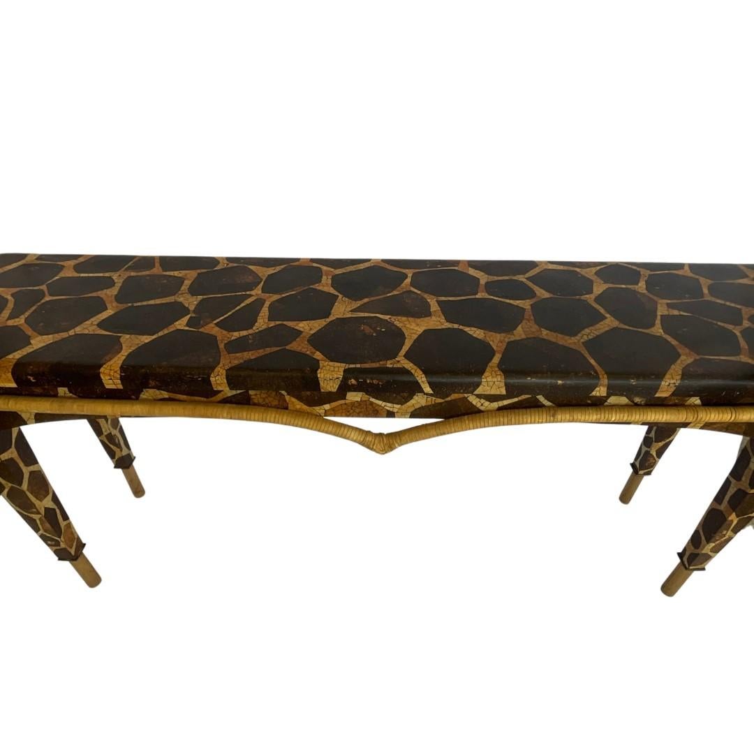 Extremely Rare & Hard to find

Giraffe Motif Console Table

Tessellated Coconut Shell In Brown & Tan Tones over Wood

Features extended 