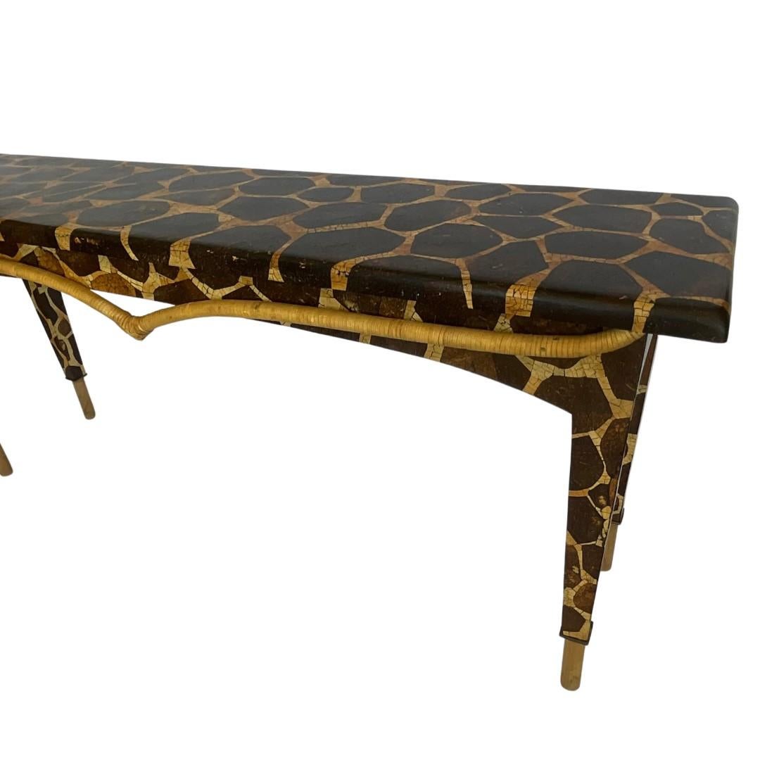 Mid-Century Modern Tessellated Coconut Shell Giraffe Motif Console Table For Sale