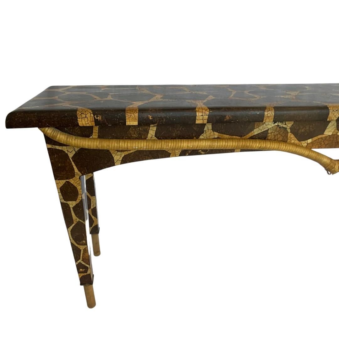 Philippine Tessellated Coconut Shell Giraffe Motif Console Table For Sale