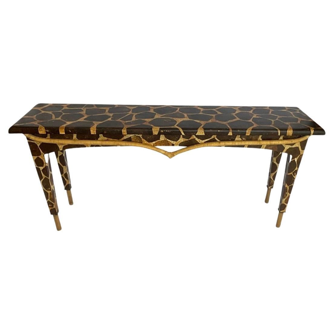 Tessellated Coconut Shell Giraffe Motif Console Table For Sale