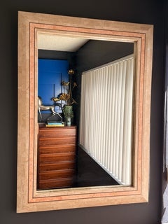 Tessellated Coral and Pink Stone Wall Mirror with Brass Accents