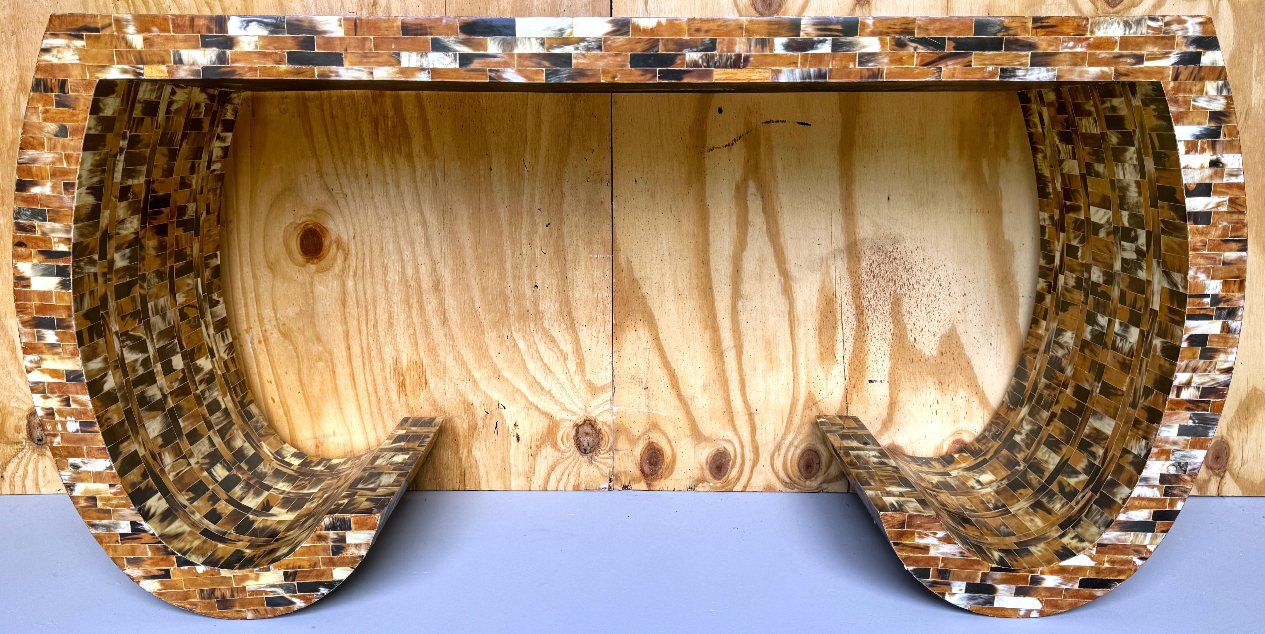 20th Century Tessellated Cow Horn Scroll Leg Console Table by Enrique Garcel, Circa 1980s For Sale