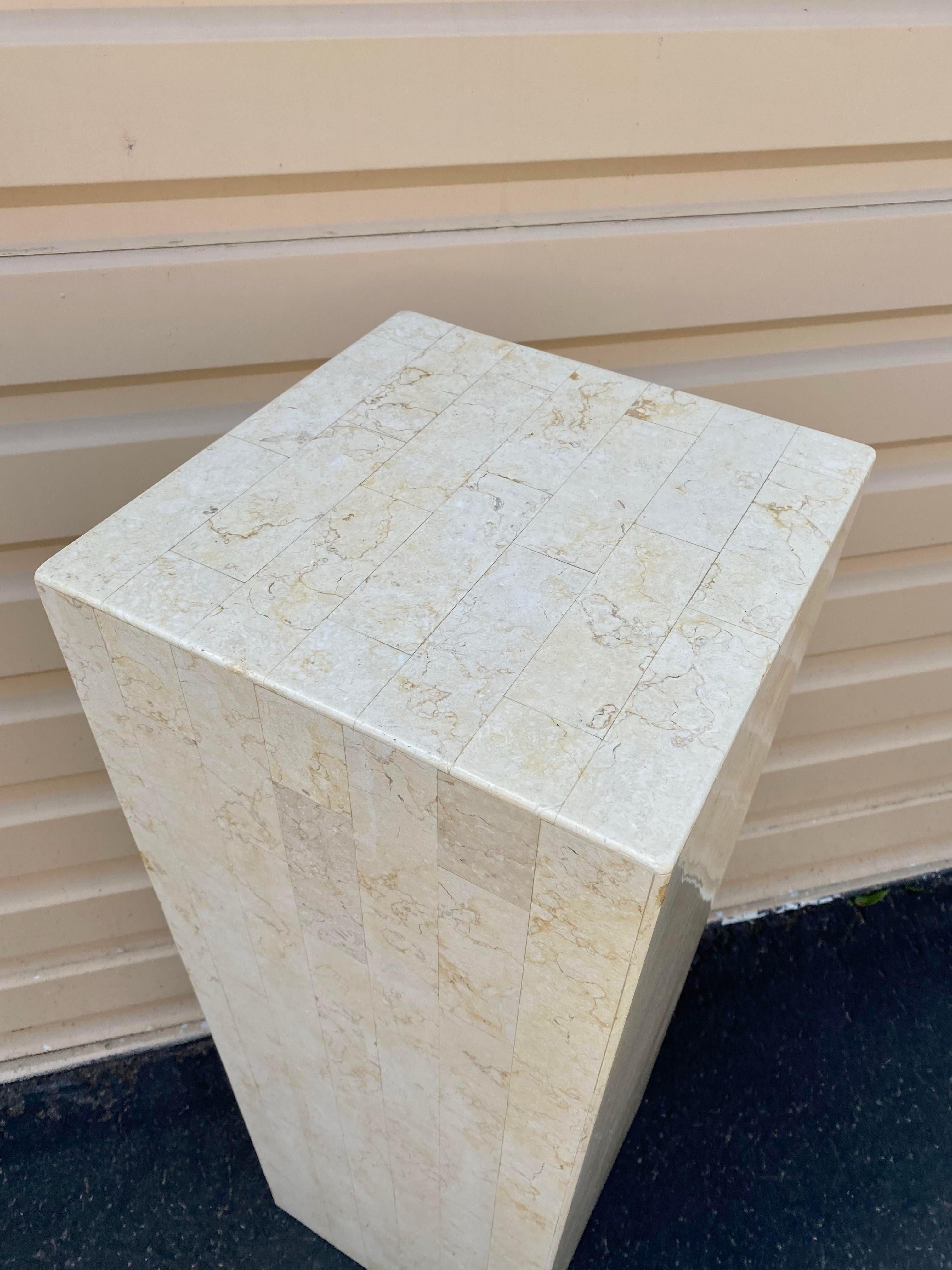 20th Century Tessellated Cream Marble Sculpture Pedestal / Plant Stand