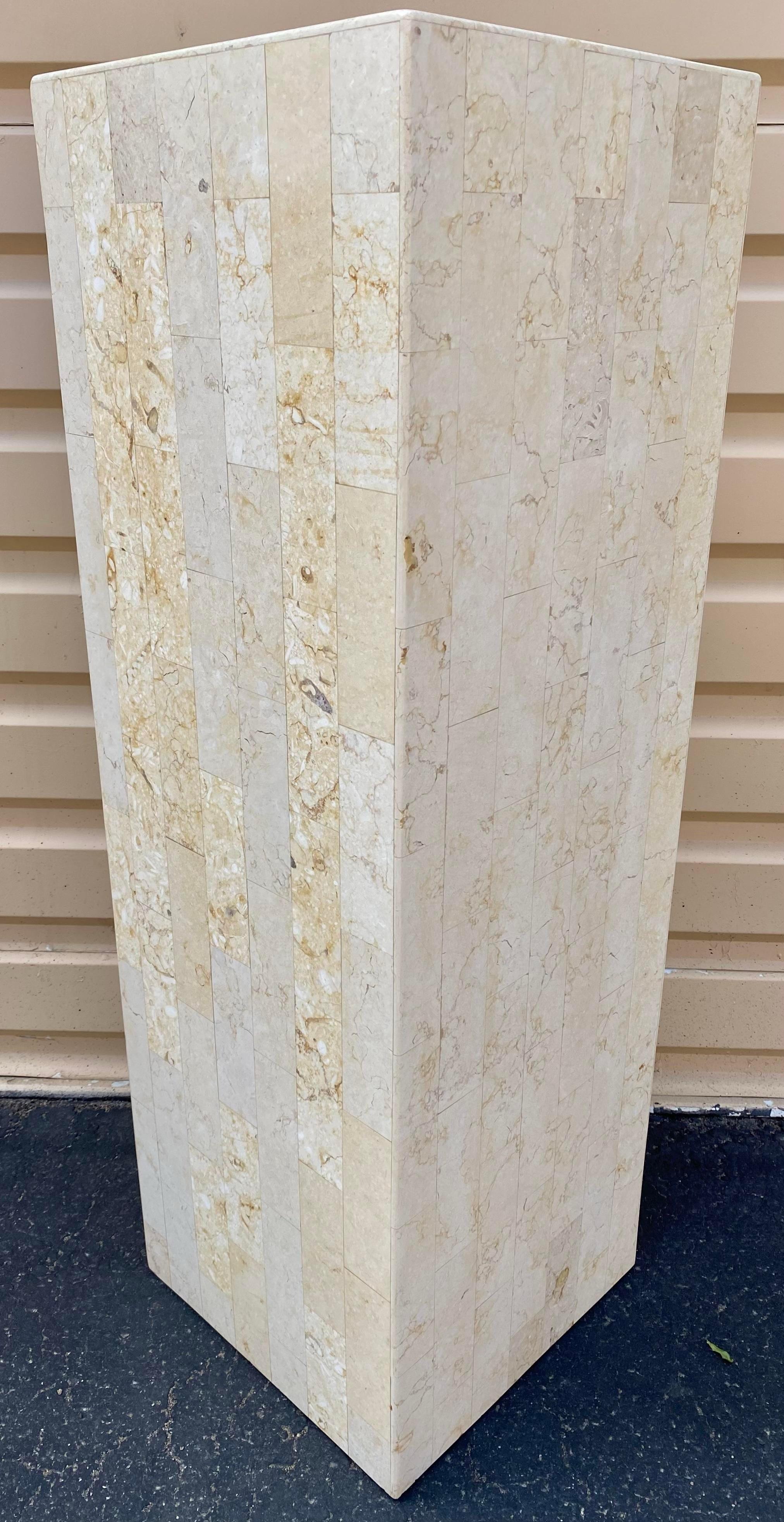 Tessellated Cream Marble Sculpture Pedestal / Plant Stand 1