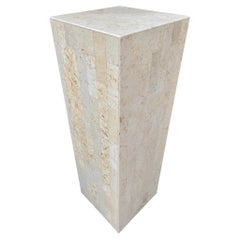 Tessellated Cream Marble Sculpture Pedestal / Plant Stand