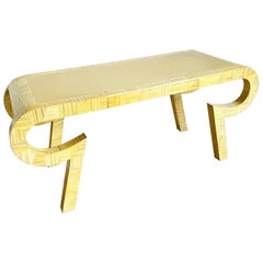 Tessellated Faux Bone Lacquered Desk With Leather Top by Alessandro for Baker