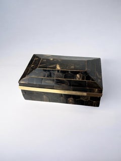 Tessellated Faux tortoiseshell & Brass Jewelry box, Italy, 1970's