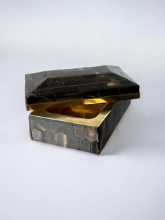 Boîte à bijoux en imitation écaille de tortue et laiton, Italie, années 1970