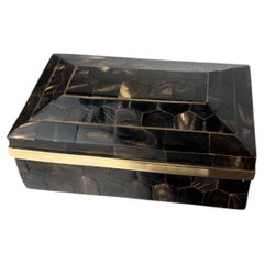 Tessellated Faux tortoiseshell & Brass Jewelry box, Italy, 1970's